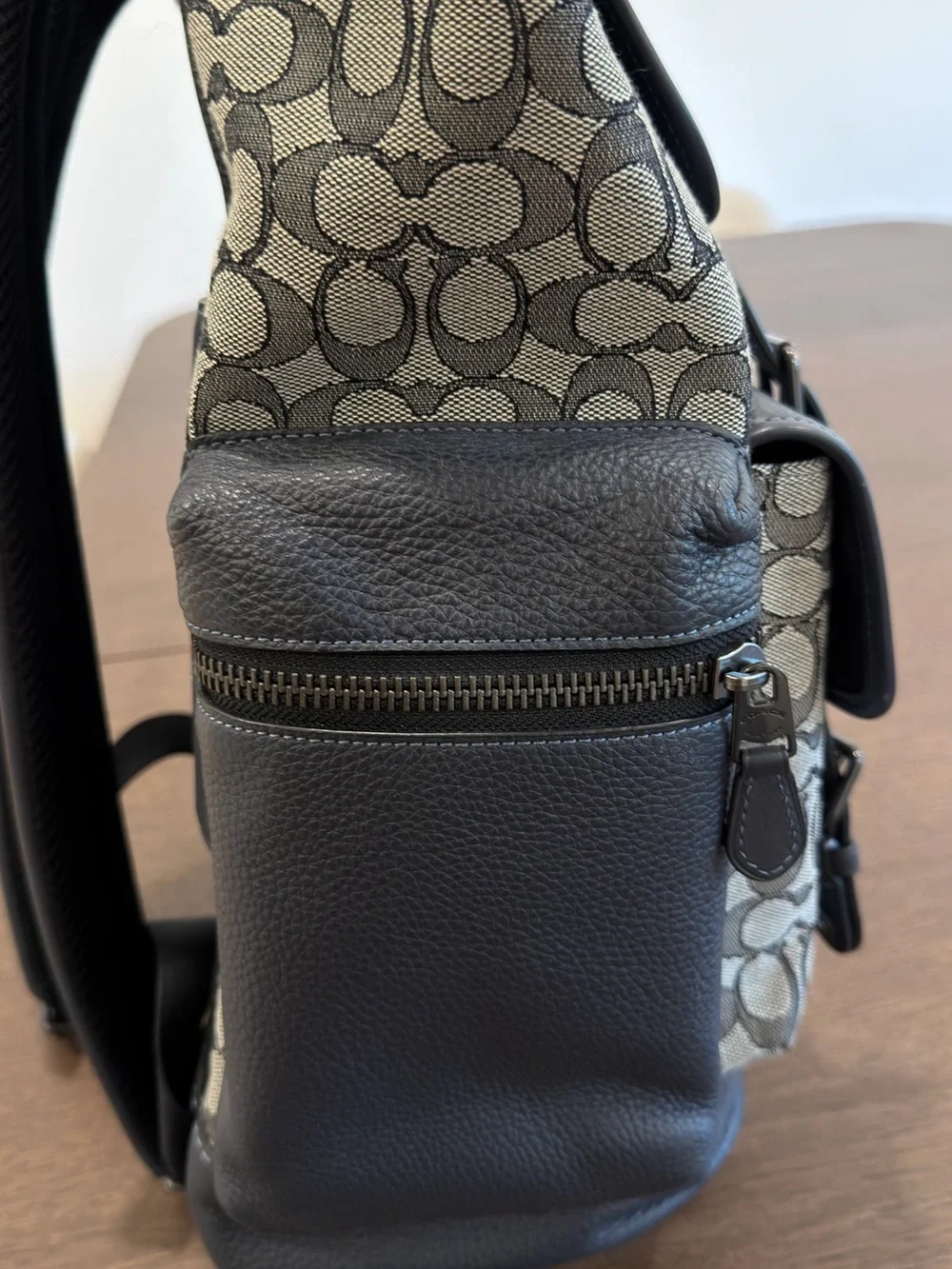 Coach Men’s Signature Jacquard Sprint Leather Backpack in Navy Blue